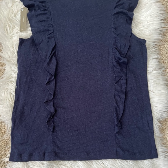 {J. Crew} Linen Ruffle Shell Shell Tank in Navy - Women's Medium - NWT - Picture 7 of 11